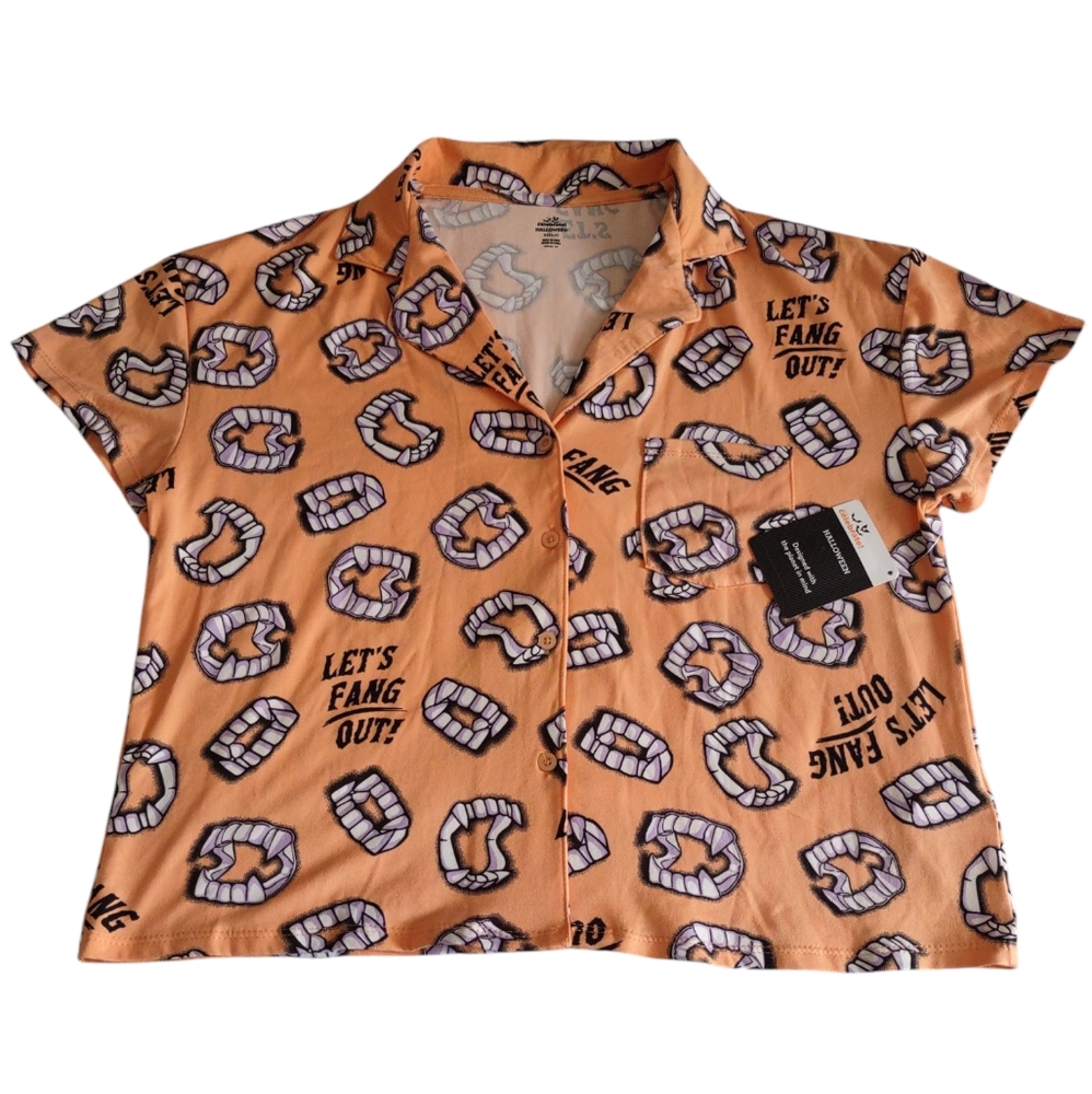 Celebrate Halloween XS Orange Cropped Button PJ Top